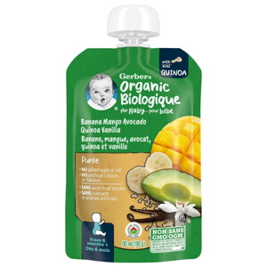 GERBER Organic Banana, Mango, Quinoa, Avocado, with Vanilla Purée GERBER Organic Banana, Mango, Quinoa, Avocado, with Vanilla Purée