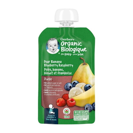 Gerber Organic Pear, Banana, Blueberries & Raspberries Purée